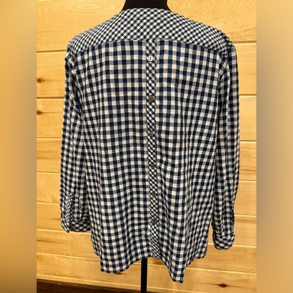 J.Jill Cotton Gingham Check Print Boxy Back Button Detail Blouse Blue White LP - Picture 5 of 8